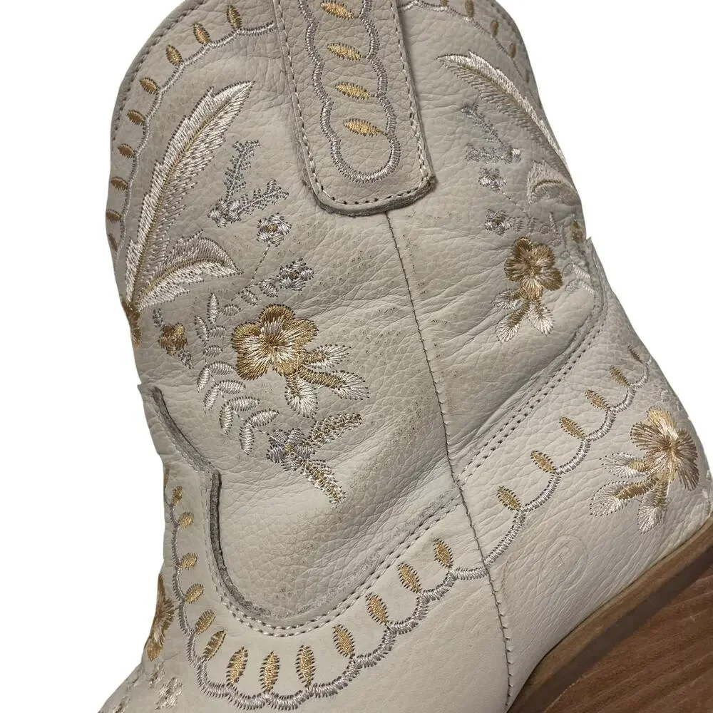 Dingo Primrose Western Bootie White Leather Floral Embroidered Womens Size 8